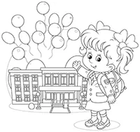 Раскраска Школа 1 сентября встречает шариками