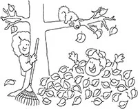 Раскраска Осенняя уборка листьев