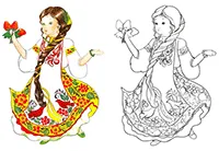 Раскраска Хохлома. Рубаха, юбка и фартук