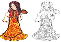Раскраска Хохлома. Сударушка с блюдом