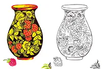 Раскраска Хохлома. Ваза «Малинка»