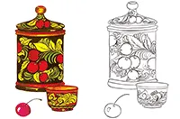 Раскраска Хохлома. Туесок «Вишенка»