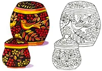 Раскраска Хохломская распись. Туесочки