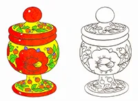 Раскраска Хохломская распись. Чаша с крышечкой