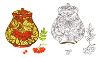 Раскраска Хохломская распись. Крынка «Рябинка»