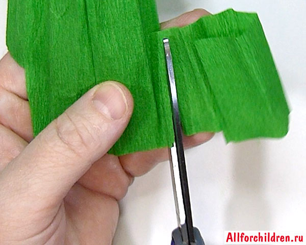 Вырезаем прямоугольник из гофрированной зеленой бумаги