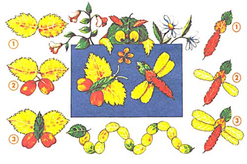 Симметричные аппликации из осенних листьев - бабочки и стрекозы