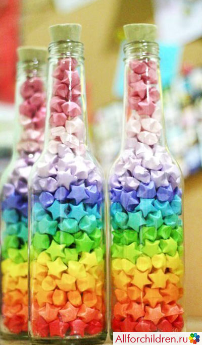 Декоративные бутылочки со звёздочками оригами
