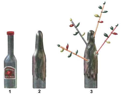 Пластилиновые деревья со стволами из бутылочек