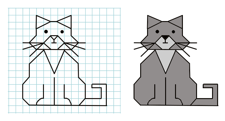 Как нарисовать сидящая кошка по клеткам