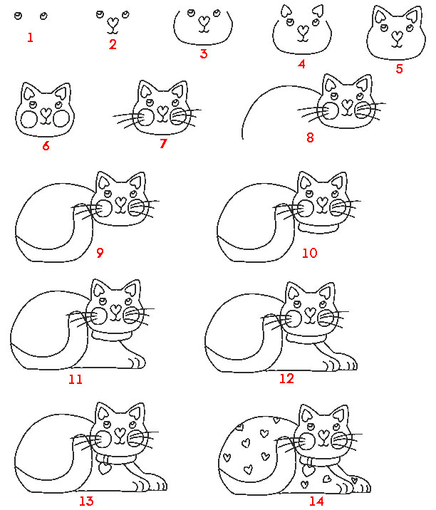 Как нарисовать котика с сердечками