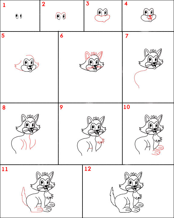 Как нарисовать котика с мохнатой грудкой