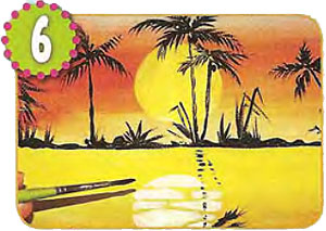 Закат на тропическом острове. Рисунок гуашью. Шаг 6