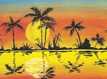 Рисунок - закат на тропическом острове