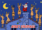 Санта-Клаус и олени поют на крыше рождественскую песенку