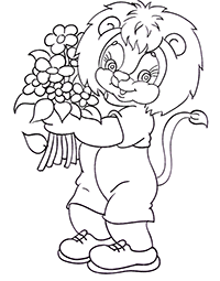 Львенок с букетом цветов