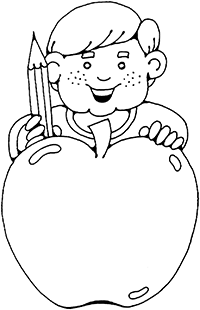 Мальчик с карандашом и огромным яблоком