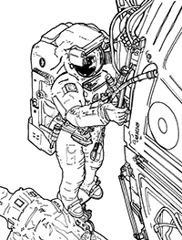Космонавт ведет ремонтные работы на станции в открытом космосе