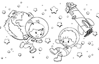 Дети-космонавты играют в открытом космосе