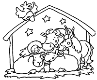 Новорожденный Иисус в окружении животных