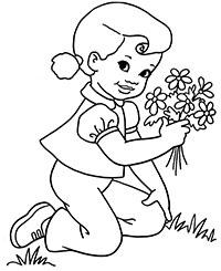 Девочка собирает полевые цветы