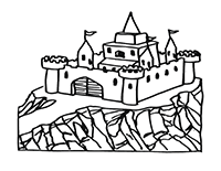 Замок на каменистой площадке с узким проходом