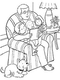 Папа читает детям сказку про Рождество