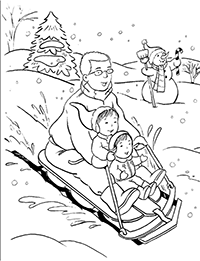 Дети с папой катаются на санках с горки
