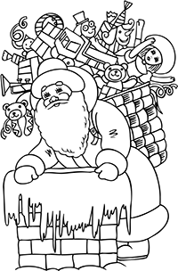 Дед Мороз собирается заглядывает в печную трубу