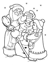 Дед Мороз и Снегурочка лепят снеговика