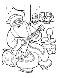 Дед Мороз под деревом играет на балалайке, а птички поют
