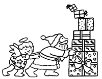 Дед Мороз и ангелок с горой подарков
