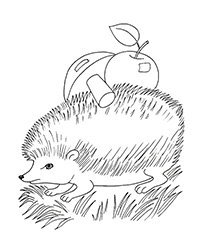 Ёж с яблоком и грибом на спине