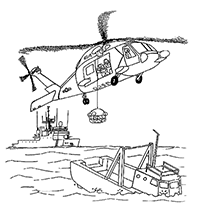 Вертолёт спасает людей с тонущего судна