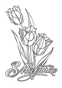 Открытка-раскраска к 8 марта с тюльпанами