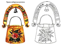 Раскраска Бадья и коромысло. Урало-сибирская роспись