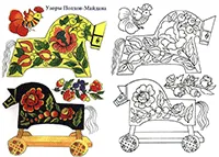 Раскраска Лошадки-каталки. Узоры Полхов-Майдана