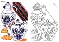 Раскраска Чайники. Гжель