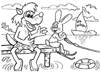 Волк подкатывает к Зайцу на водных лыжах