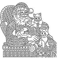 Санта-Клаус в кресле с котятами