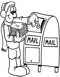 Почтальон с письмами у почтового ящика