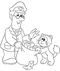 Почтальон и его помощник-котик с мешком писем