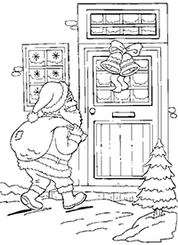 Санта-Клаус у двери с колокольчиками