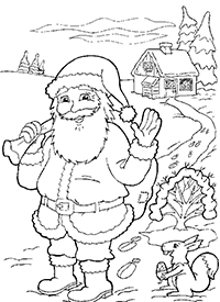 Санта-Клаус в лесу с белочкой