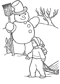 Снеговик, зайчик и мальчик с санками