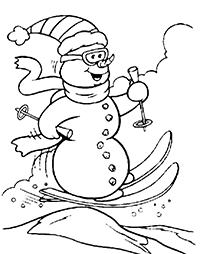 Снеговик катается на лыжах с горки