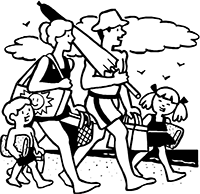 Семья отправляется на пляж