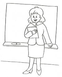 Учительница с книгой у доски