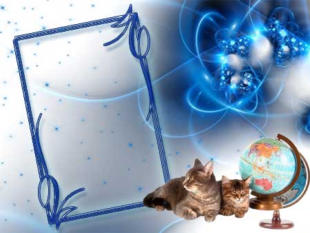 Синяя рамка с глобусом и котиками