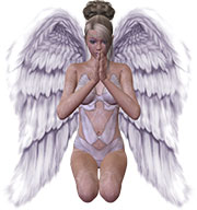 Девушка-ангел на коленях с молитвенно сложенными руками